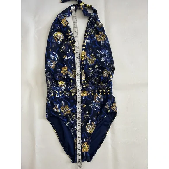 YMI Swimsuit Blue Floral Studded NWOT Size Medium Summer Boho Beach Vacation - Picture 7 of 8